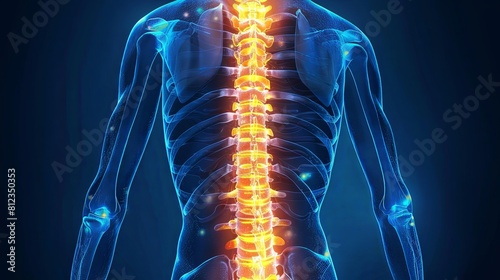 Digital composite of Highlighted spine of woman with backache and lower back pain ,degenerative spinal disease problem.herniated spinal disc,Office Syndrome