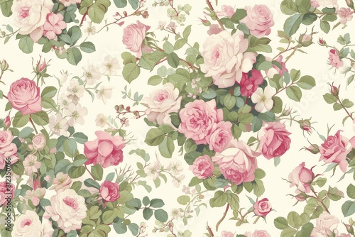 Wallpaper Mural Timeless Elegance A Repeating Pattern of Roses and Ivy Leaves Torontodigital.ca