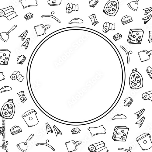 Frame of home cleaning equipment in hand drawn style frame background