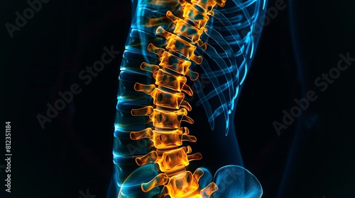 Spinal column with highlighted vertebrae