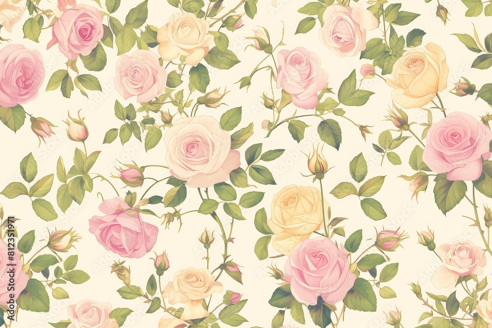 Timeless Elegance A Repeating Pattern of Roses and Ivy Leaves
