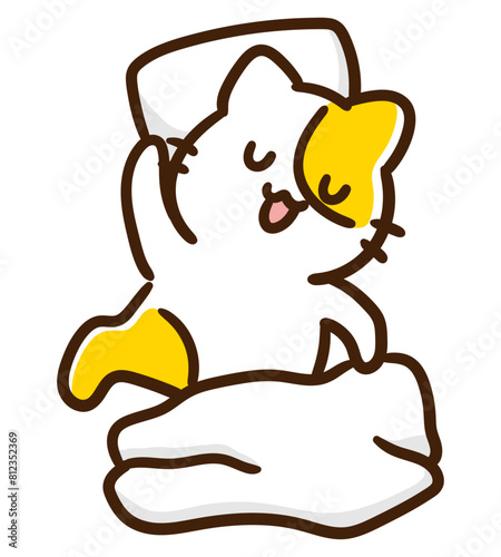 寝相が悪いかわいいねこのキャラクターのコミカルなイラスト