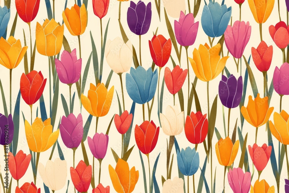 Tulip Symphony A Seamless Vector Pattern of Vibrant Blooms Swaying in the Field Tulip Symphony A Seamless Vector Pattern of Vibrant Blooms Swaying in the Field