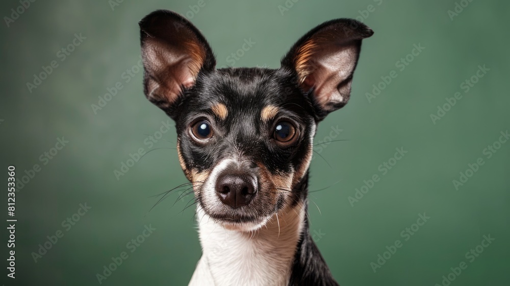 Adorable Rat Terrier Canine on Green Background Gazing at the Camera in a Studio Portrait Adorable Rat Terrier Canine on Green Background Gazing at the Camera in a Studio Portrait