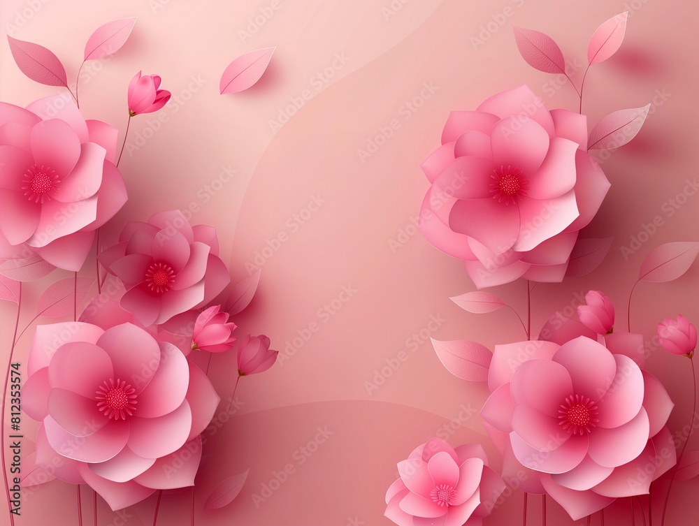 Elegant Pink Paper Flowers on Gradient Background Elegant Pink Paper Flowers on Gradient Background