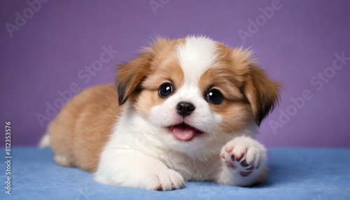 Portrait close up shot of cute dog puppy. AI generated.