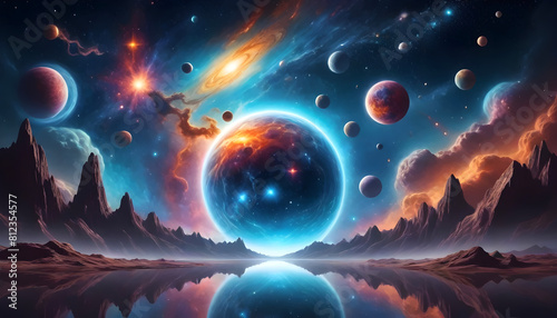 A celestial-themed artwork featuring cosmic elements like stars, galaxies, and nebulae, reflecting the beauty and vastness of the universe. AI generated.