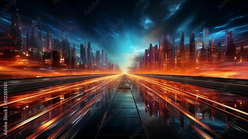 Speed light lines on street representing motion. Generative ai Speed light lines on street representing motion. Generative ai