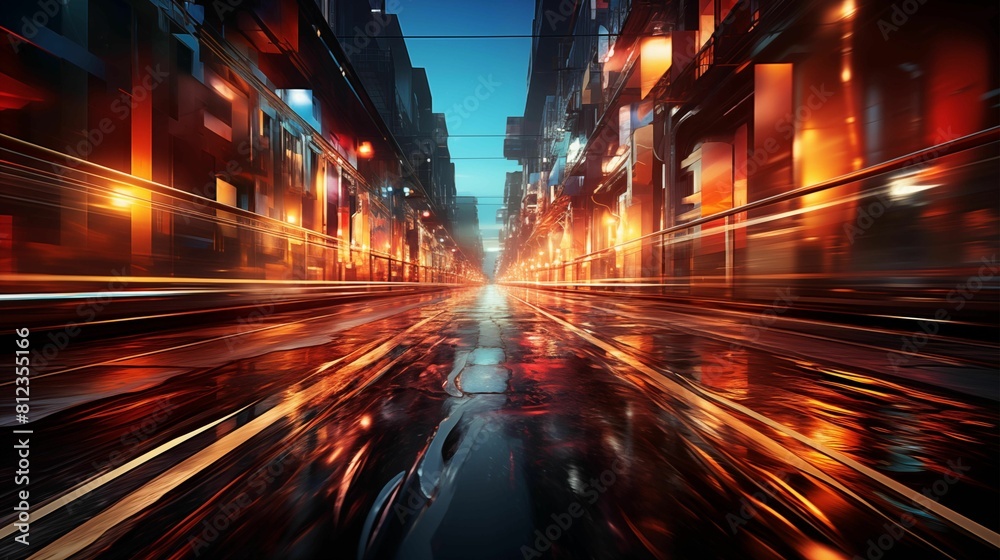 Speed light lines on street representing motion. Generative ai Speed light lines on street representing motion. Generative ai