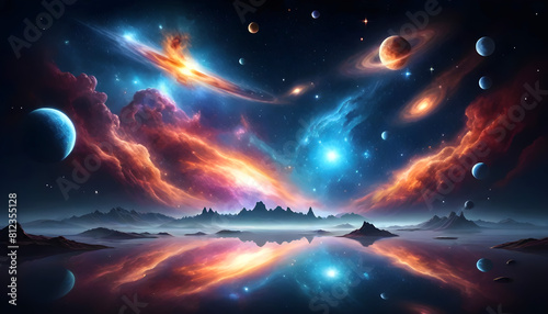 A celestial-themed artwork featuring cosmic elements like stars, galaxies, and nebulae, reflecting the beauty and vastness of the universe. AI generated.