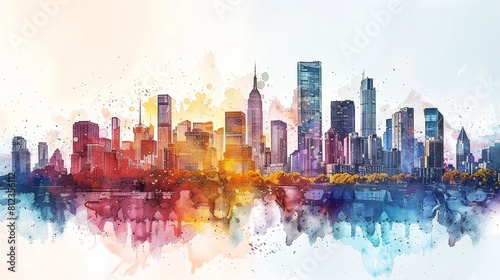 watercolor New York City skyline in watercolor painting.