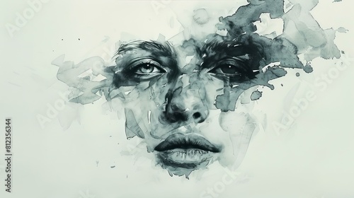 watercolor The image is a black and white portrait of a woman