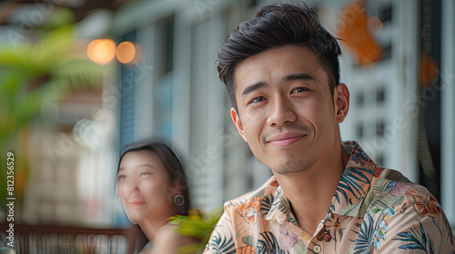 a happy and sincere smile on a young man face. full portrait. handshome and charismatic photo