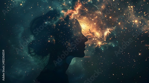 Silhouetted Mind Expands into a Galactic Wonderland of Cosmic Creativity