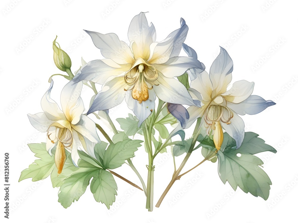 Columbine Flower Watercolor Plant Nature Art