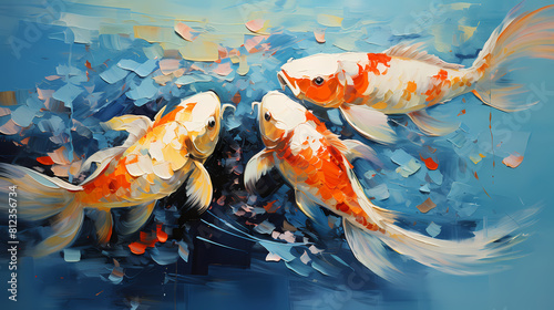 Abstract koi oil painting illustration background poster decorative painting photo