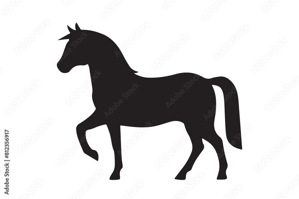 isolated black silhouette of a horse collection, Set of horse silhouette vector. A silhouette of a running horse, horse silhouette vector illustration