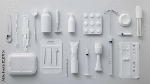 A minimalist composition of medical supplies. photo