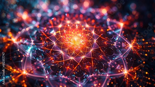 Kaleidoscopic Mandala of Interconnected Shapes and Vibrant Hues Meditative Digital Artwork