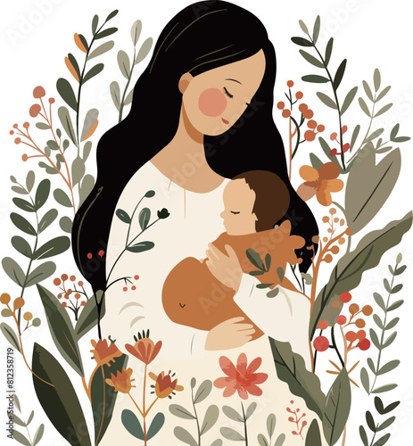 Mother Embracing Child Amidst Nature