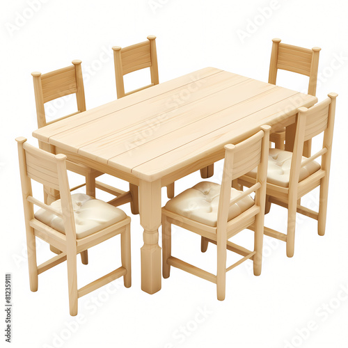 Cream-colored 6-seat wooden dining table set  remove background