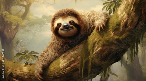 A sloth was climbing a tree photo