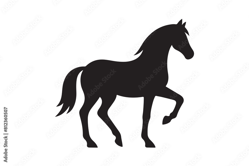 isolated black silhouette of a horse collection, Set of horse silhouette vector. A silhouette of a running horse, horse silhouette vector illustration