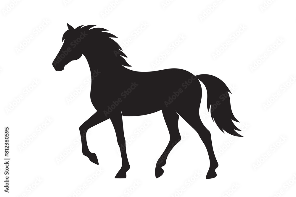 isolated black silhouette of a horse collection, Set of horse silhouette vector. A silhouette of a running horse, horse silhouette vector illustration