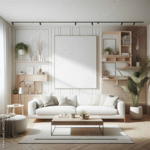 living room with a template mockup poster empty white and With Couch And Coffee Table standardscalex image art attractive harmony .