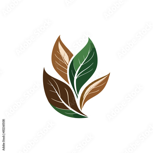 modern brown green leaf plant logo flat illustration