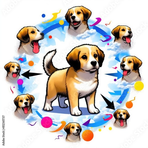 A dog with different expressions image realistic photo attractive harmony illustrator.