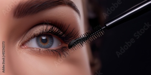 Detailed view of make-up application on an eye, highlighting the cosmetic beauty process