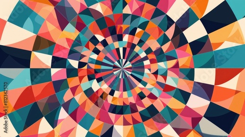 Colorful circular checkered pattern for design projects with vibrant texture and radial color and shape variations