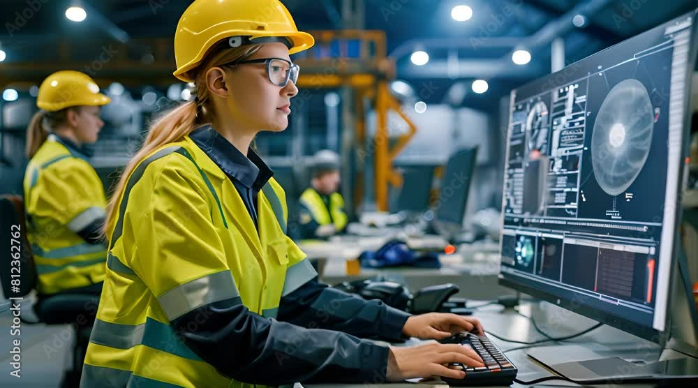 female contractor is operating a computer Stock Video | Adobe Stock
