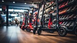 Electric scooters in a specialized store