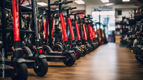 Electric scooters in a specialized store photo