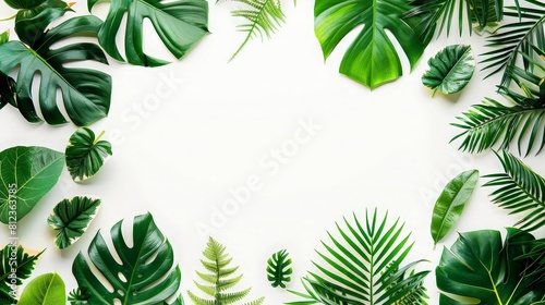 Creative layout made of colorful tropical leaves on a white background. generative ai