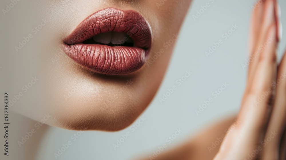 Closeup view of beautiful plump female lips, subtly enhanced by natural makeup, Ai Generated Closeup view of beautiful plump female lips, subtly enhanced by natural makeup, Ai Generated