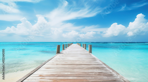 Long Wooden Pier Extending into Calm Blue Waters