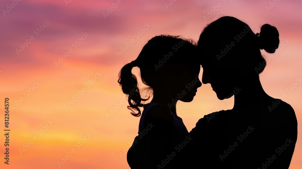 Tender silhouette of a motherdaughter embrace, symbolizing enduring love, Ai Generated