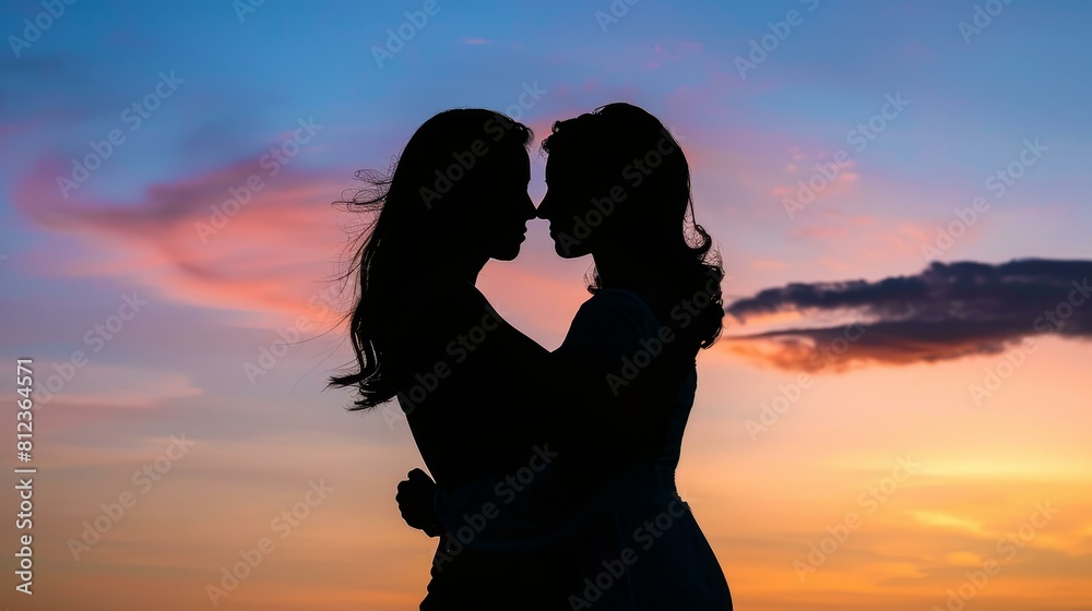 Tender silhouette of a motherdaughter embrace, symbolizing enduring love, Ai Generated Tender silhouette of a motherdaughter embrace, symbolizing enduring love, Ai Generated