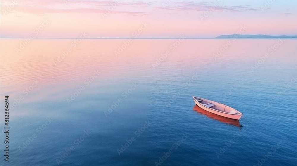 Obraz premium Minimal boat and Ocean with pastel light and copy space for Commercial Photography