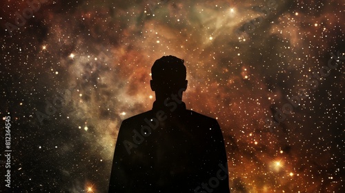Man meditates against cosmic universe backdrop, Ai Generated