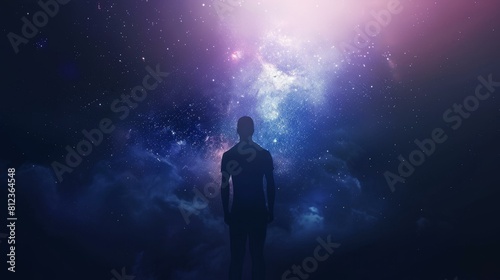 Man meditates against cosmic universe backdrop  Ai Generated