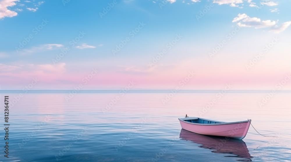 Minimal boat and Ocean with pastel light and copy space for Commercial Photography Minimal boat and Ocean with pastel light and copy space for Commercial Photography