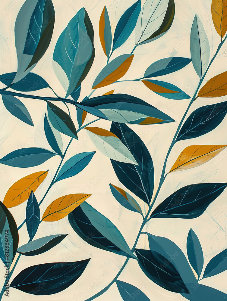 Cobalt Blue and Citrine Yellow Autumn Leaves Artwork Cobalt Blue and Citrine Yellow Autumn Leaves Artwork