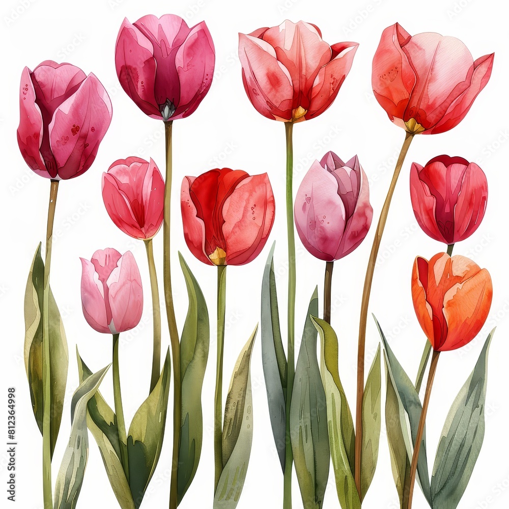 A variety of tulips in different shades of pink and red.