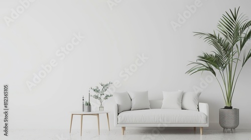  white living room, sofa, coffee table, plant, wall background, sunshine, light and shadow, minimalist, home interior design, modern, interior decoration, clean, spacious, contemporary, cozy, comforta