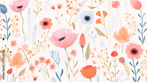 Colorful floral illustration poster decorative painting background © Wu