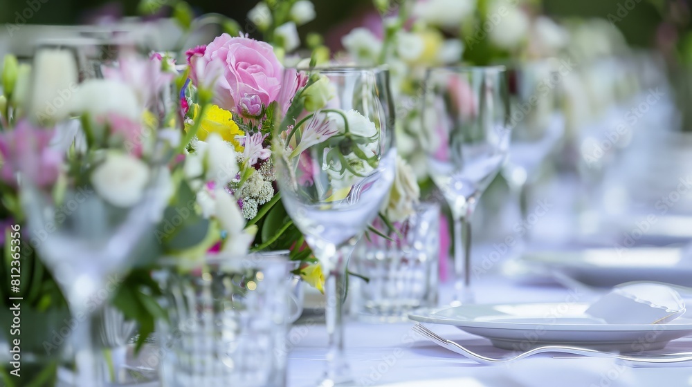 Beautiful flowers decorated .Tables set for an event party or wedding reception. generative ai Beautiful flowers decorated .Tables set for an event party or wedding reception. generative ai